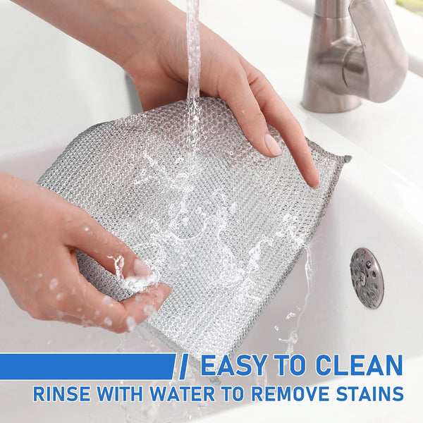 Aidoclip Non-Scratch Steel Wool Dishcloths - 50 Pack Gray Kitchen Scrubbers | Durable Pads Handle Wet or Dry Scrubbing on Dishes, Sinks and