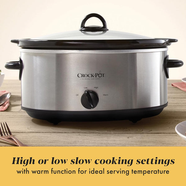 Crock-Pot 7-Quart Manual Slow Cooker, Family Size Serves 8+ People & Fits 6-lb Roast, Removable Stoneware with Warming Setting, Dishwasher Safe