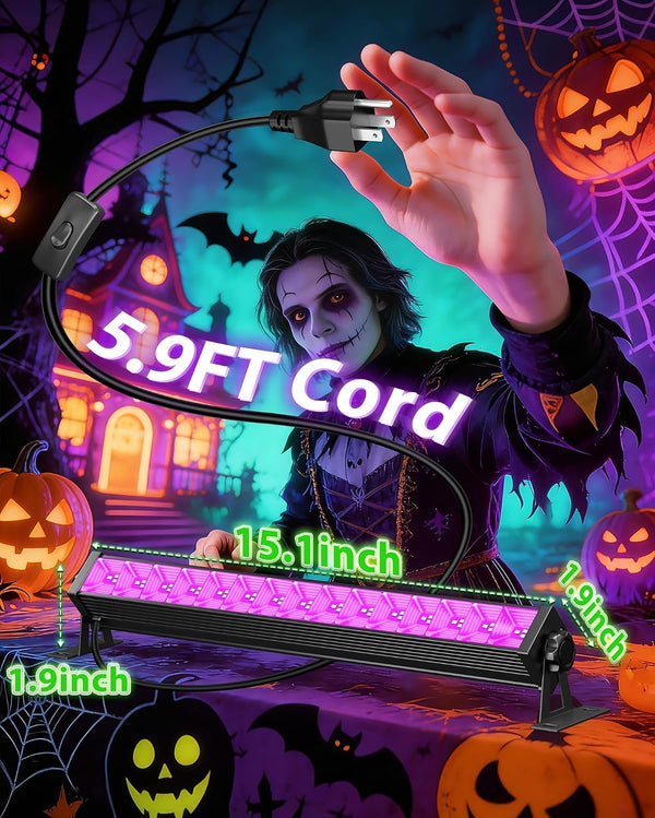 Upgraded 42W LED Black Light Bar, Blacklight Flood Light with Plug+Switch+5.9ft Cord, Light Up 24x24ft Area, for Halloween Glow Fluorescent Party