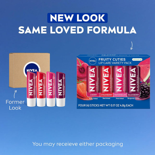 NIVEA Lip Care, Fruity Tinted Lip Balm Variety Pack, Cherry, Strawberry, Blackbe