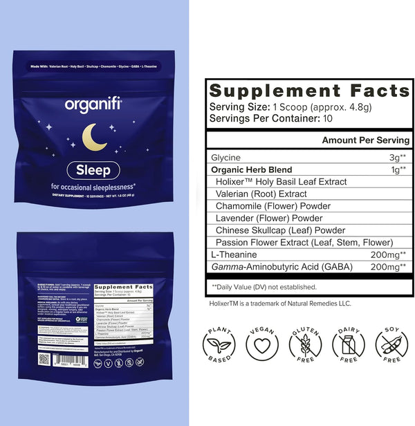 Organifi Sleep - Sleep Support with Valerian Root, Lavender, GABA and L-Theanine - No Melatonin - Calming and Relaxing Nighttime Drink - No