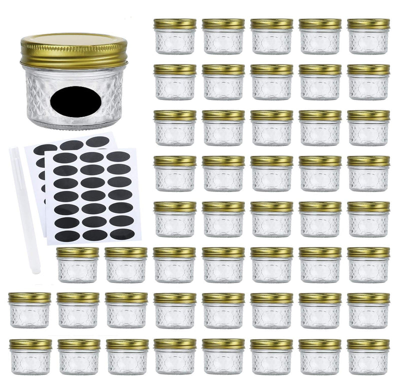 4oz Glass Jars With Regular Lids,Mini Wide Mouth Mason Jars,Clear Small Canning Jars With Gold Lids,Canning Jars For Honey,Herbs,Jam,Jelly,Baby