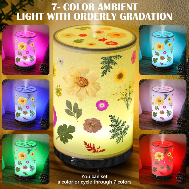 Essential Oil Diffuser Pressed Flower Lamp 250Ml Aromatherapy Diffuser LED 7 Col