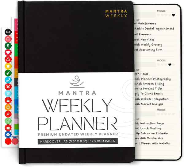 2025 Planner, Daily Journal & Gratitude Journal All-In-One with to Do List, Self Care Prompts & Habit Tracker - 5.8 X 8.3 - Black