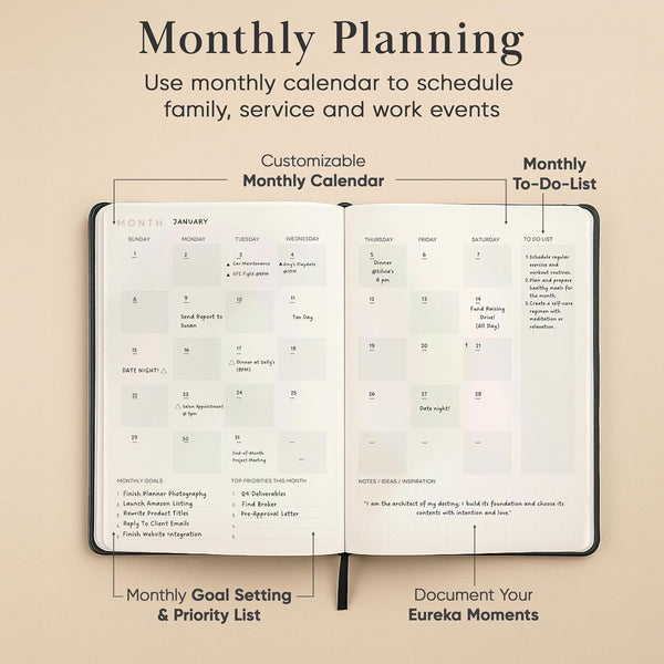 2025 Planner, Daily Journal & Gratitude Journal All-In-One with to Do List, Self Care Prompts & Habit Tracker - 5.8 X 8.3 - Black
