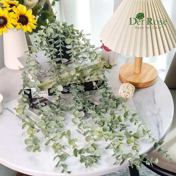 Der Rose 1Pcs Fake Plants Hanging Artificial Decor Faux Potted Eucalyptus Plants for Boho Bathroom Home Office Desk Wall Shelf Bookcase