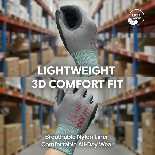 DEX FIT FN320 Precision Grip Work Gloves, 3D-Comfort Fit, Ultra Stretch Nylon Gloves, Lightweight & Flexible for Warehouse Handling, Assembly,