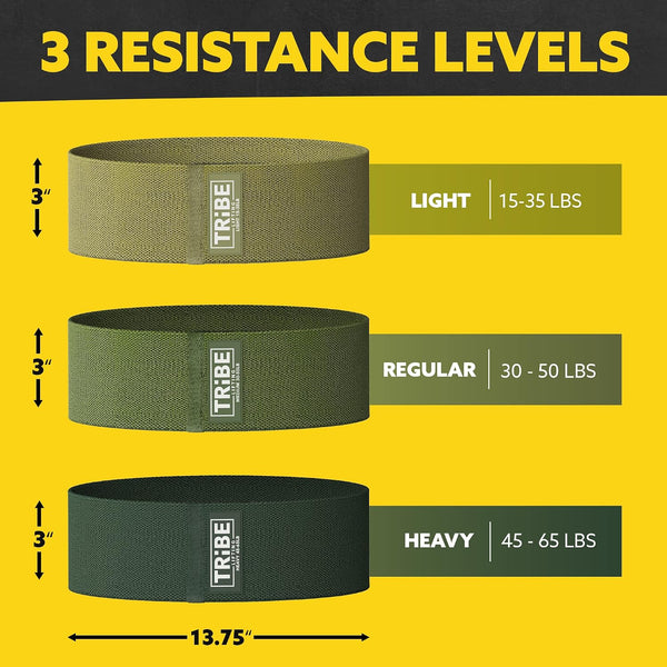 Tribe Lifting Resistance Bands for Working Out - 3 Pack Fabric Workout Bands for Women and Men - Booty Bands for Legs and Glute - Non Slip
