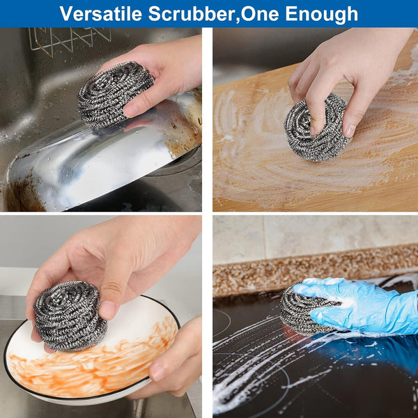 10 Pack Stainless Steel Scrubber, Steel Wool Srubber for Scouring Stubborn Messes from Pots and Pans, Stoves,Broiler Racks,Grills and More Silver
