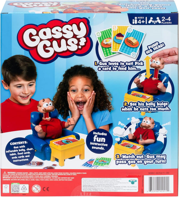 Gassy Gus, Interactive Gut-Busting Game, Feed Gus Foods, Watch Out for Big Blast! Hilarious Sounds, 2-4 Players Ages 4+, with Inflatable Belly, 54