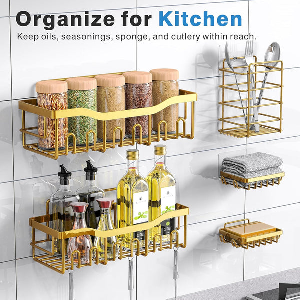 Shower Caddy 5 Pack,Adhesive Shower Organizer for Bathroom Storage&Home Decor&Kitchen,No Drilling,Large Capacity,Rustproof Stainless Steel