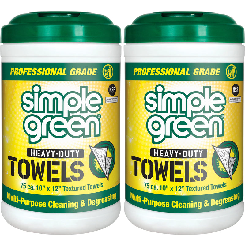 Simple Green Professional Grade Heavy-Duty Cleaning and Degreasing Towels, All-Purpose Cleaning Wipes, 75 Count (Pack of 2)