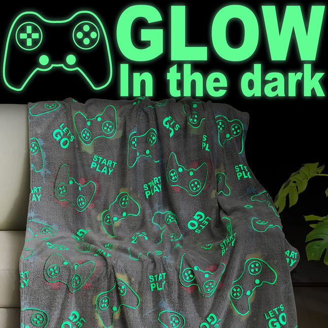 Jekeno Glow in the Dark Gaming Blanket Gamer Game Controller Throw Gift Toys for Kids Boys Teen Son Adults Gamepad Prese