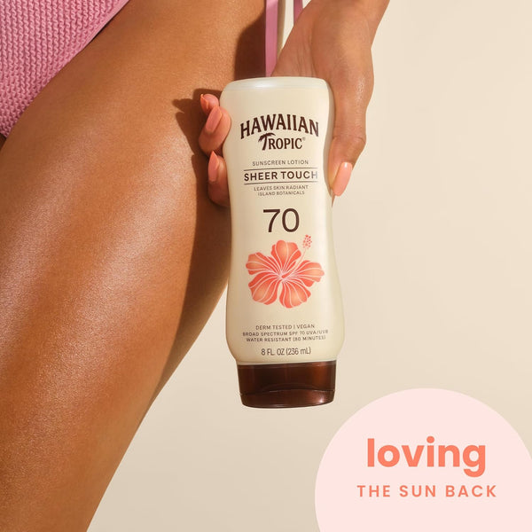 Hawaiian Tropic Sheer Touch Lotion Sunscreen SPF 70, 8Oz | Broad Spectrum, Oxybenzone-Free, Sunblock Lotion, Hawaiian Tropic Sunscreen SPF 70, 8Oz