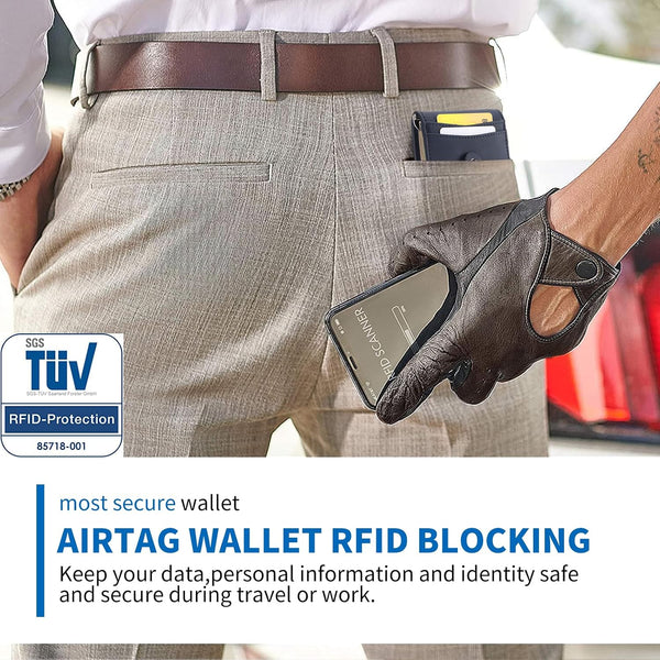 FALAN MULE Wallets for Men RFID Blocking Genuine Leather Bifold Minimalist Front Pocket Mens Wallet Dark Blue
