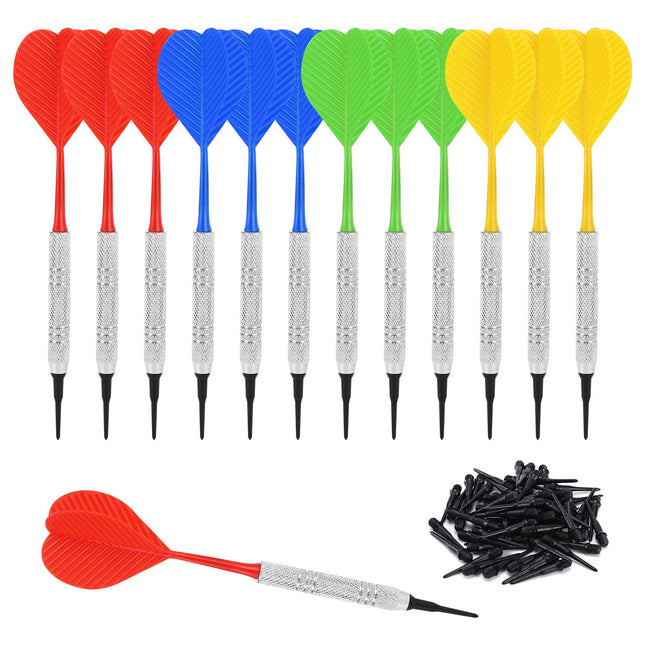 Accmor 12 Pcs Soft Tip Darts, Plastic Tip Darts Set, Attach Extra 100 Black 2BA Replacement Tips, Soft Tip Darts for Ele