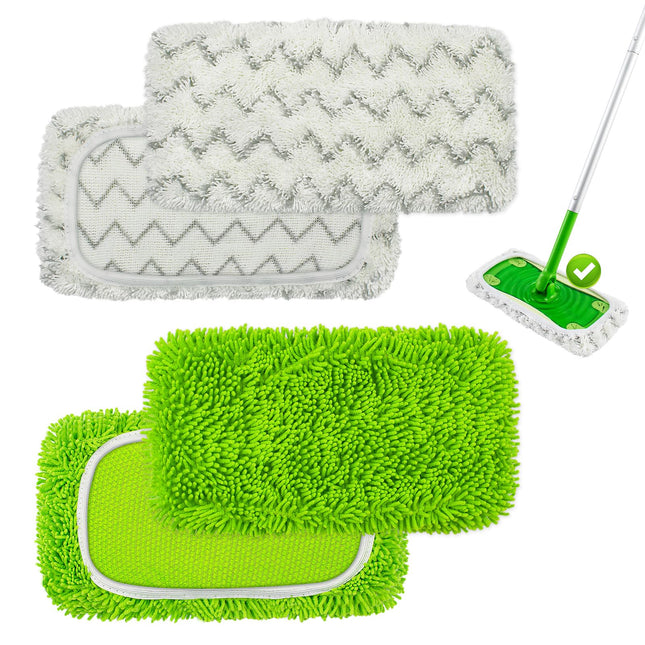 4 Pack Reusable Mop Pads Compatible with Swiffer Sweeper Mop,Wet Pads Refill & Dry Sweeping Cloths,Chenille & Microfiber