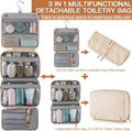 Elviros Hanging Travel Toiletry Bag for Women Vegan Leather (Beige) | 3-in-1 Waterproof Makeup Bag with Compartments for Skincare, Toiletries,