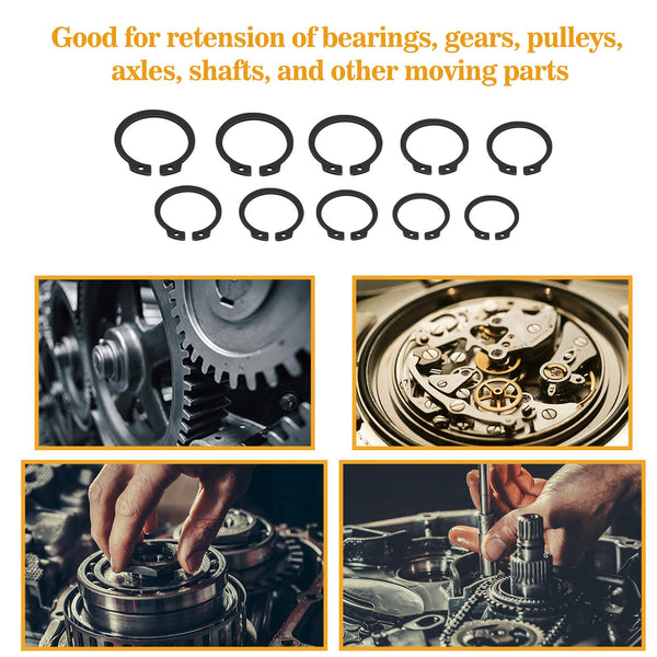 VIGRUE 315Pcs Snap Ring Shop Assortment Alloy Steel External Circlip Snap Retaining Clip Rings Set, 15 Sizes Black 315PCS
