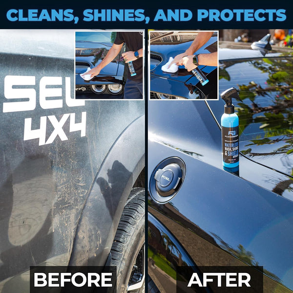 Flowgenix™ Waterless Car Wash Spray - Grand Finale - Motorcycle Cleaner & Car Wax Polish (8 oz) - Ceramic Coating - Incl. 2 Microfiber Towels -