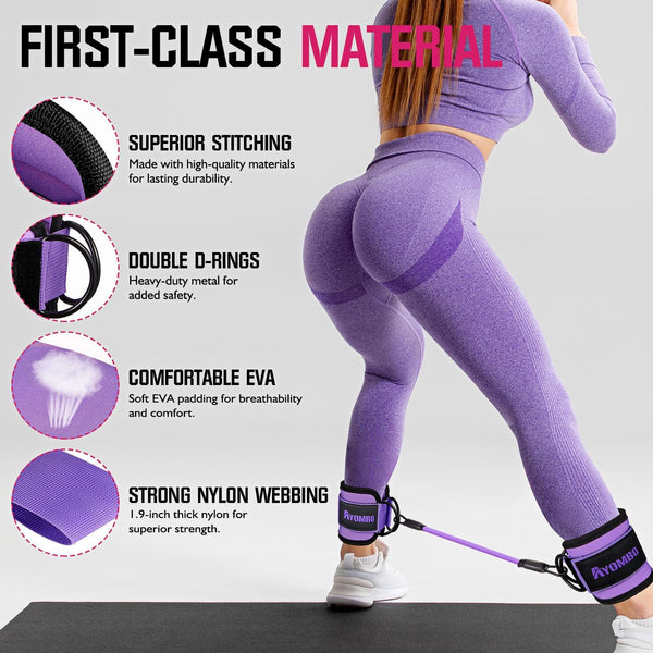 Ayombo Ankle Resistance Bands with Cuffs, Home Gym Workout Equipment, Lifting Glute Butt Exercise Equipment for Women, Ankle Weights Fitness Set,