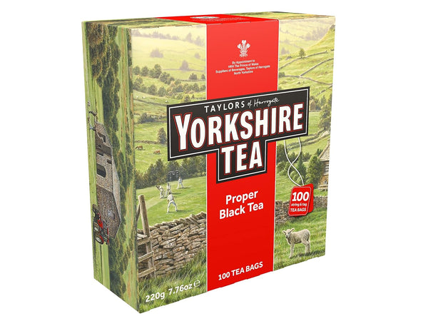 Yorkshire Tea, Red, Black Tea, String and Tagged Bags, 100 Count (Pack of 1), Refreshing, Satisfying, and Strong, Classic British Breakfast Blend,