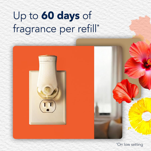 Glade PlugIns Refills Air Freshener Starter Kit, Hawaiian Breeze, Scented and Essential Oils for Home and Bathroom, 0.67 Fl Oz, 1 Warmer + 1
