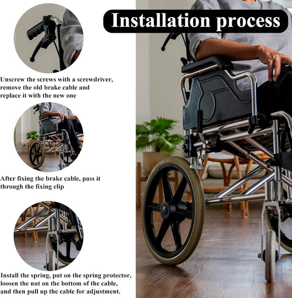 2 Pack Rollator Brake Cable Replacement, 41" Brake Cable for Folding Wheelchair Rollator, Universal Cable Drive Walker Parts (14 Pcs 1 Pair)