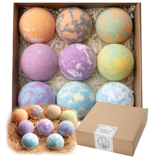 Bath Bomb for Women, 9Pcs Handmade Bubble Bathbombs with Natural Essential Oils,