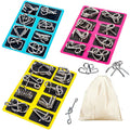 Metal Wire Puzzle Set of 24 with Pouch | Brain Teaser IQ Test Disentanglement Iron Link Unlock Interlock Game Party Favor Kids Adults Challen