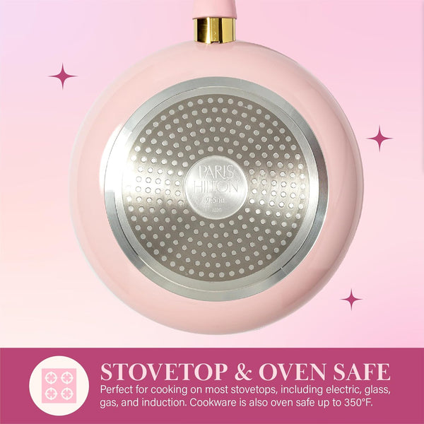 Paris Hilton Epic Nonstick Pots and Pans Set, Multi-layer Nonstick Coating, Tempered Glass Lids, Soft Touch, Stay Cool Handles, Made without PFOA,
