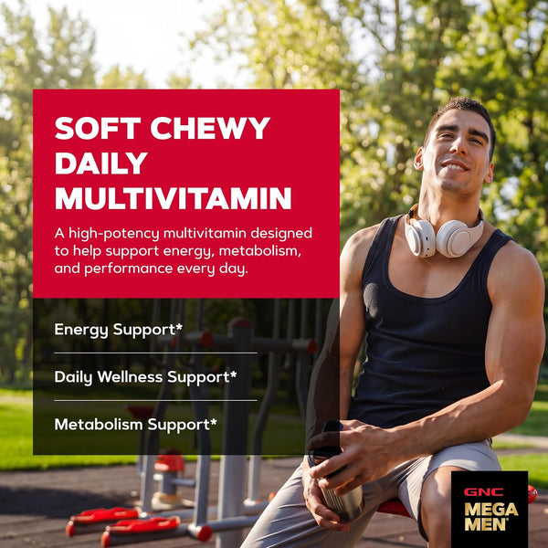 GNC GNC Mega Men Soft Chew Multivitamin for Men | Energy & Metabolism Support | Gluten Free | Mixed Fruit | 60 Count