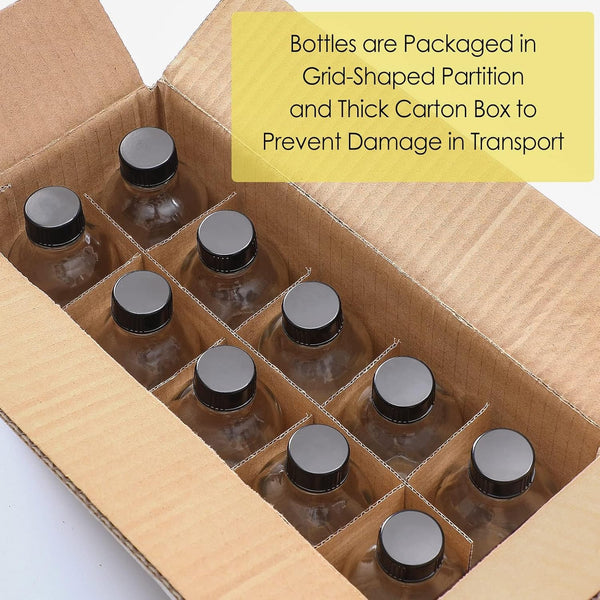 10 Pack, 4 oz Small Clear Glass Bottles w/Lids & 3 Stainless Steel Funnel - 120ml Boston Round Sample Bottle for Potion, Juice, Ginger Shot,