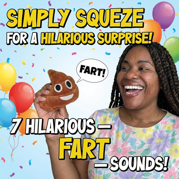 Funny Plush Poop Toy with 7 Fart Sounds - Hilarious Farting Poop Stuffy for Kids & Teens - Great As A Dog Toy with Soft Squishy Build - Fun Gag