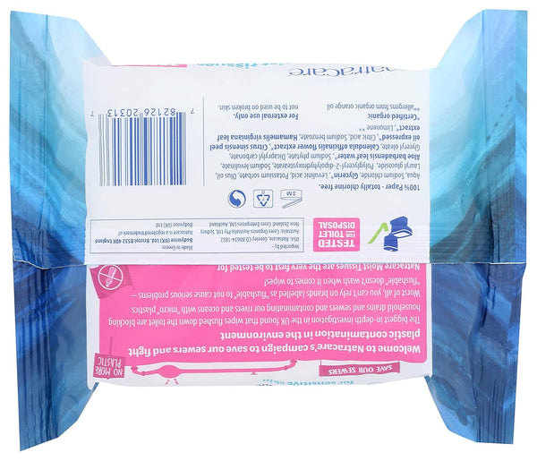 Natracare Safe to Flush Moist Tissues, Made of 100% Paper and an Organic and Natural Formula with Aloe Vera and Witch Hazel (1 Pack, 30 Wipes Total)
