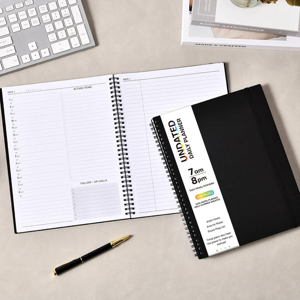 Daily Planner Undated - Spiral Appointment Planners, 208 Pages, 8.8" x 11", Daily Planner with Hourly Schedules, Appointment Book for Man/Women,