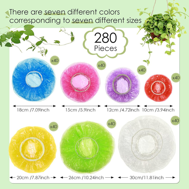 280 Pieces Reusable Bowl Covers Elastic Edging 7 Sizes Colorful Food Covers Stretchable Food Storage for Bowls Plates Di