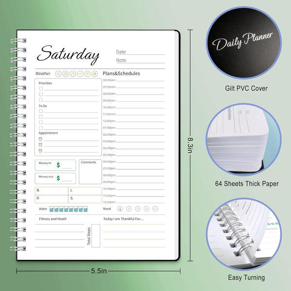 Work Planner - Daily & Weekly Spiral Planner with Hourly Schedules, to Do List, Tasks, Expense Tracker, Undated 7 Days Planner Start Anytime,