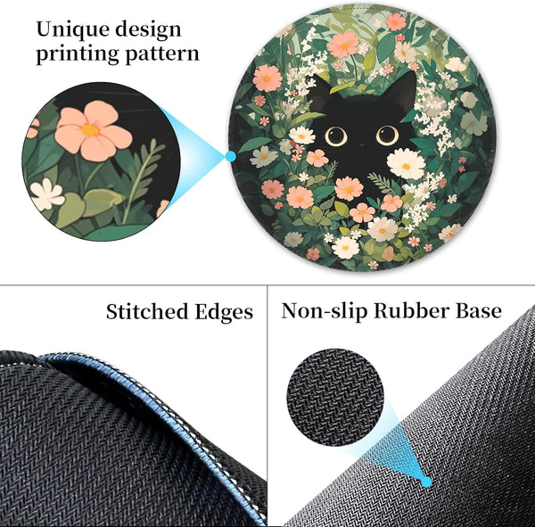 Hancynir Black Cat Mouse Pad, Cute Mouse Pads for Wireless Mouse Desk Accessories, Small Funny Mousepad with Non-Slip Rubber Base, Travel Mouse