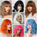 Brown Wig with Bangs for Women Short Natural Wavy Light Brown Wigs for Women Synthetic Brown Curly Bob Wig for Daily Use