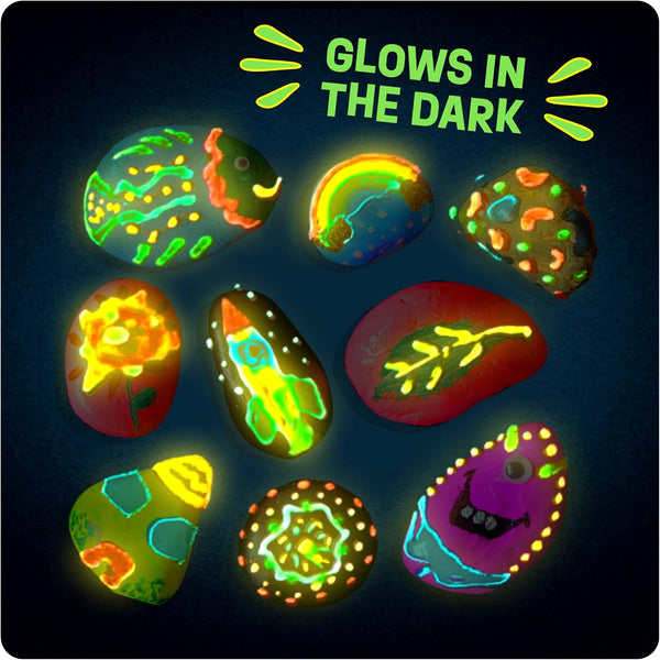 Dan&Darci Kids Rock Painting Kit - Glow in the Dark - Arts & Crafts Gifts for Boys and Girls Ages 6-12 - Craft Activities Kits - Creative Art Toys