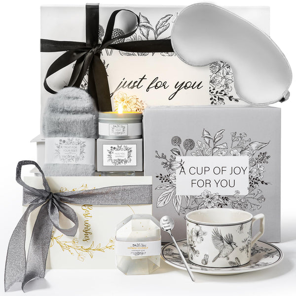 Get Well Soon Gift Baskets for Women | Feel Better Self Care Package, Thinking of You Sympathy, After Surgery, Unique Luxury Gift Set, Monochrome