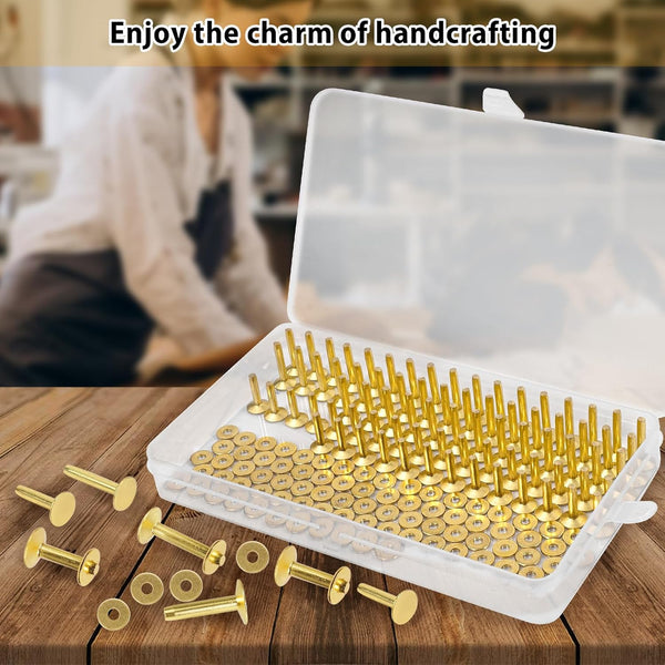 Junesunshine 154 Pcs Brass Rivets - Smooth & Pattern-Free, Pure Copper Rivets & Burrs for Leather Work, Jeans, Jacket, Clothing, Bag, Belt, Strap,