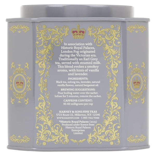 Harney & Sons Victorian London Fog Tea, 30 Sachets in Tin | Black and oolong teas with bergamot, vanilla, citrus and lavender. Contains caffeine.