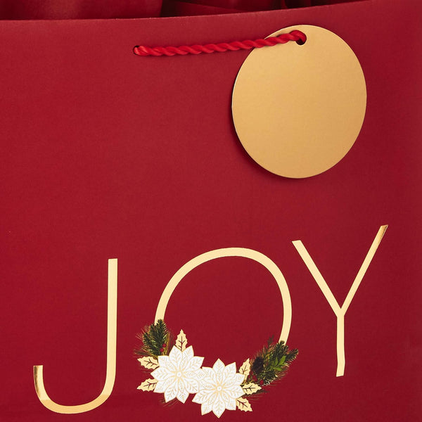 Hallmark 13" Large Christmas Gift Bag Assortment with Tissue Paper (3 Bags: "Merry Christmas" Wreath, Gold Joy, Snowy Red Barn) Red, White, Gold