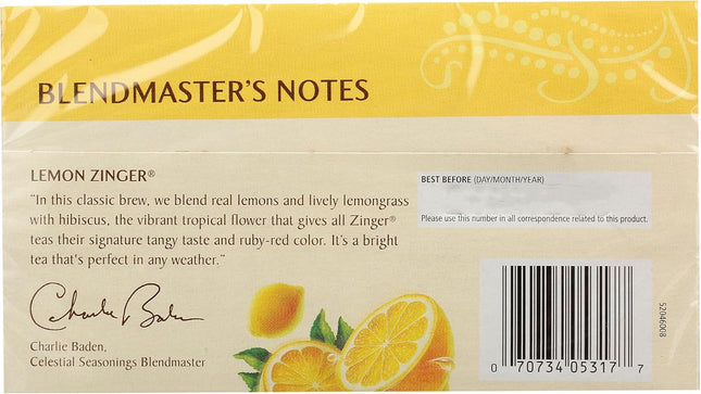 Celestial Seasonings 100% Natural Lemon Zinger Herbal Tea 20 Ct