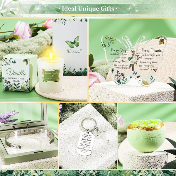 Fortuning's JDS 13PCS Christian Gifts for Women Faith- Inspirational Religious Catholic Gifts Basket, Green Self Care Package Get Well Soon