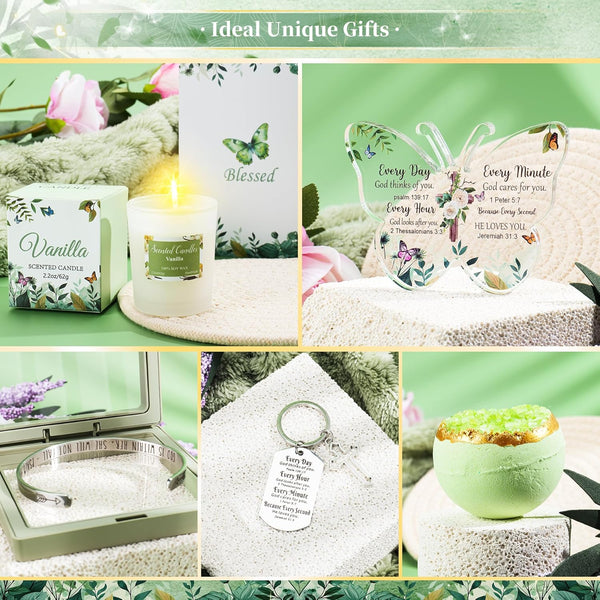 Fortuning's JDS 13PCS Christian Gifts for Women Faith- Inspirational Religious Catholic Gifts Basket, Green Self Care Package Get Well Soon