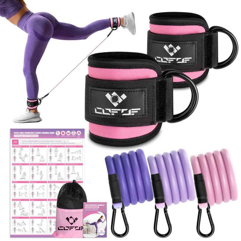 COFOF Ankle Resistance Bands w/ Cuffs, Ankle Bands for Working Out, Ankle Band Cuff for Kickbacks Hip, Leg Glute Exercise Equipment w/ Training