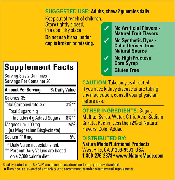 Nature Made High Absorption Magnesium Glycinate Gummies, 40 Count 40 Count (Pack of 1)